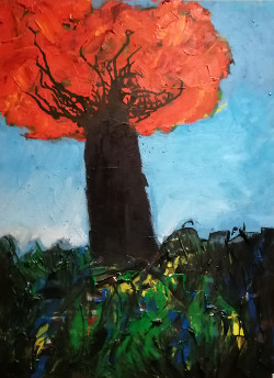 Feuerbaum, Öl auf Leinwand, 80 x 60, 2018